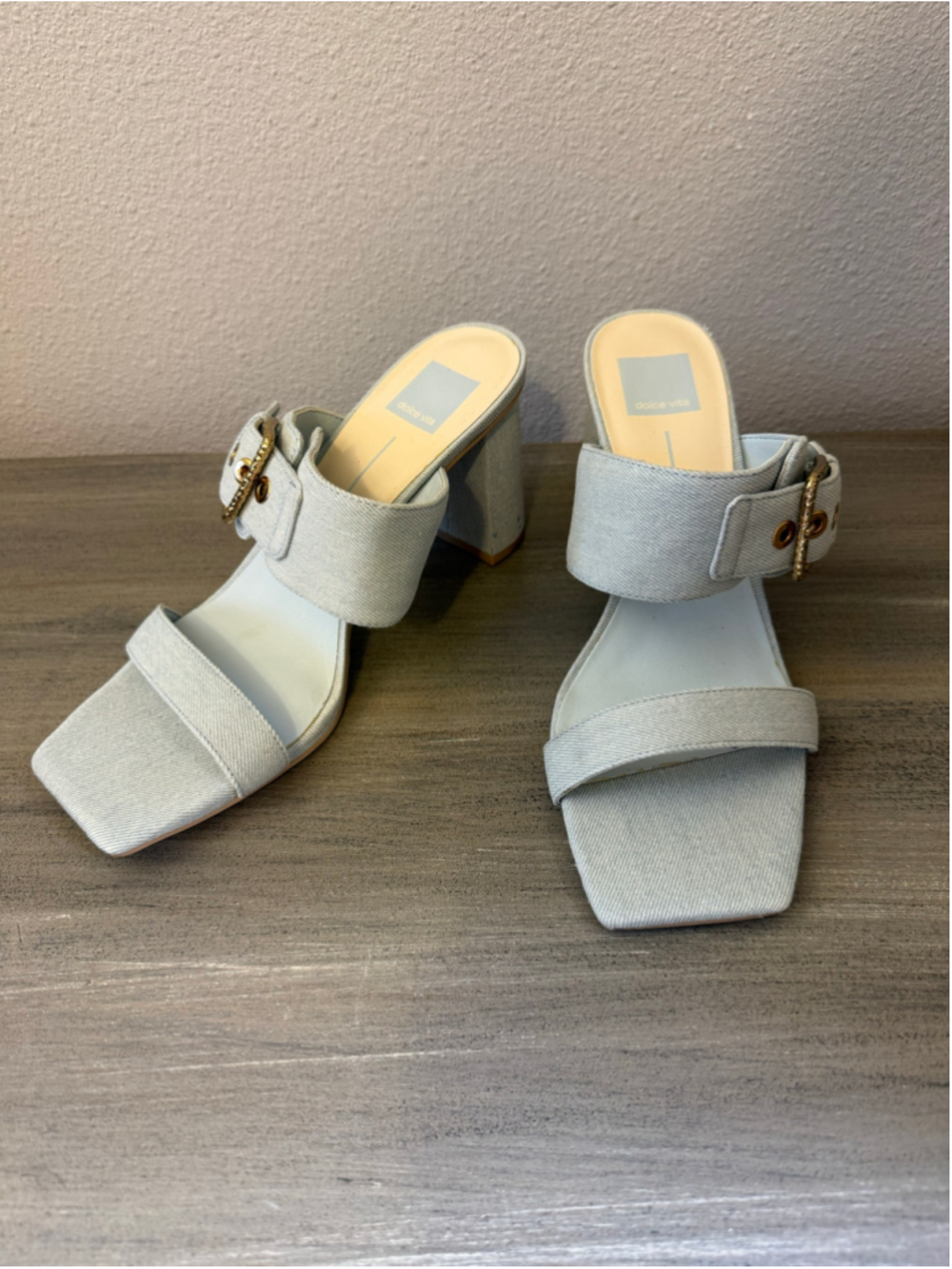Dolce Vita Denim Buckle Block Heel Slide Sandal Mules 9